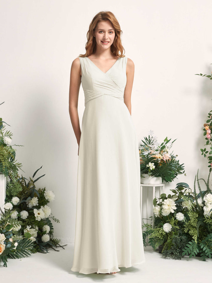 Bridesmaid Dress A-line Chiffon Straps Full Length Sleeveless Wedding Party Dress - Ivory (81227326)