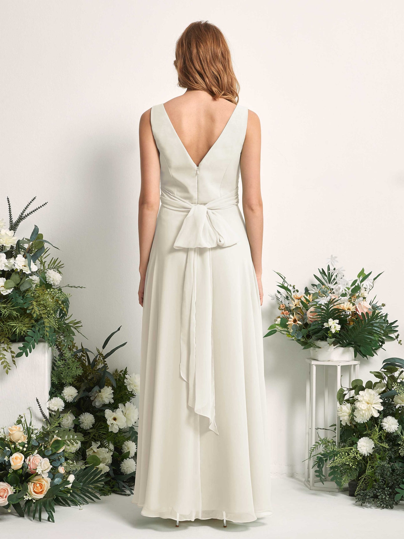 Bridesmaid Dress A-line Chiffon Straps Full Length Sleeveless Wedding Party Dress - Ivory (81227326)#color_ivory