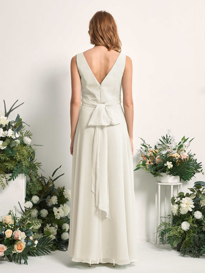 Carlyna June A-Line Ivory Bridesmaid Dress Maxi Sleeveless V-Neck Dress Back View #color_ivory