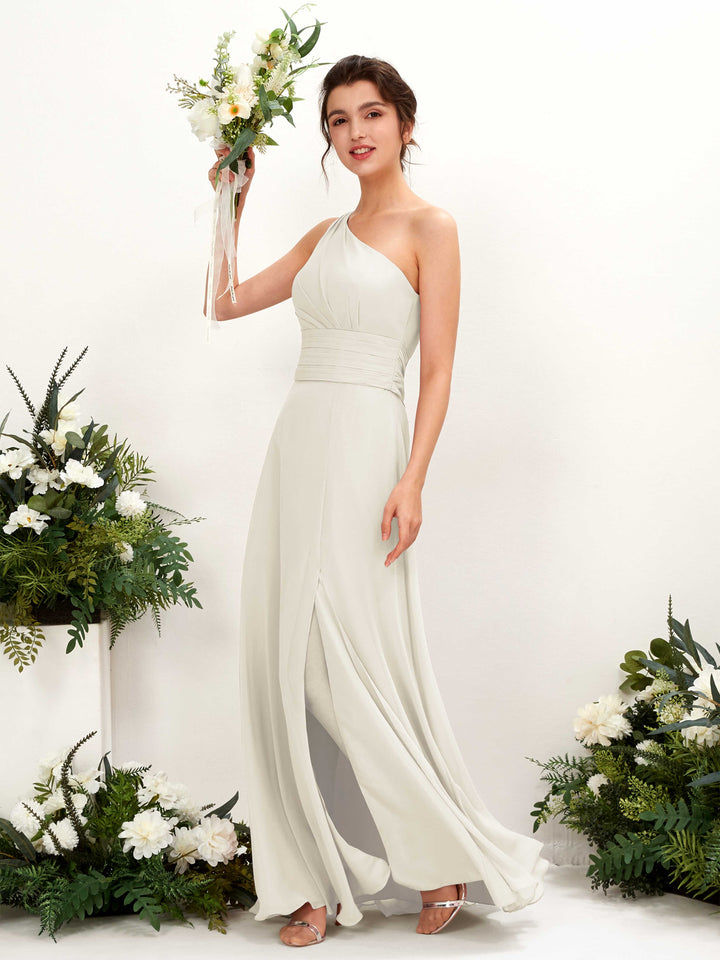 Ivory Bridesmaid Dresses Bridesmaid Dress A-line Chiffon One Shoulder Full Length Sleeveless Wedding Party Dress (81224726)