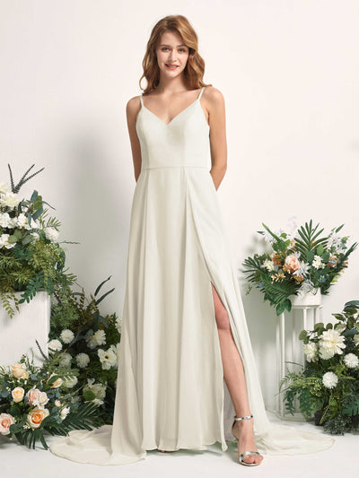 Carlyna Marcia A-Line Ivory Bridesmaid Dress Maxi Sleeveless V-Neck Dress Front View #color_ivory