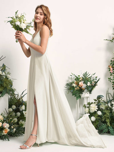 Carlyna Marcia A-Line Ivory Bridesmaid Dress Maxi Sleeveless V-Neck Dress Side View 2 #color_ivory