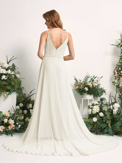 Carlyna Marcia A-Line Ivory Bridesmaid Dress Maxi Sleeveless V-Neck Dress Back View #color_ivory