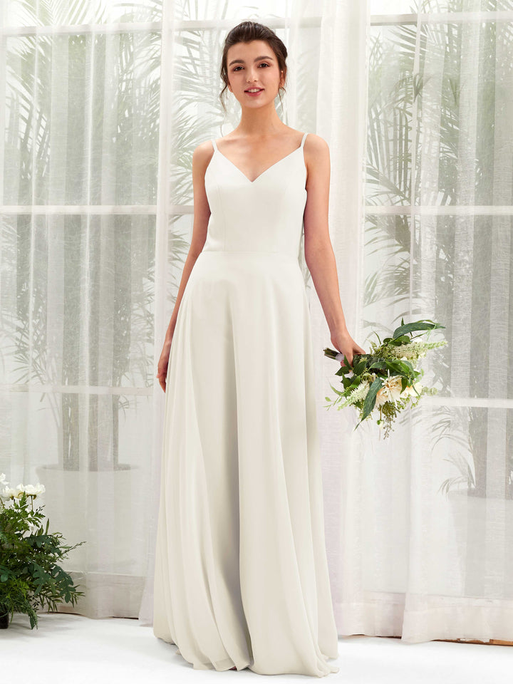 Ivory Bridesmaid Dresses Bridesmaid Dress A-line Chiffon Spaghetti-straps Full Length Sleeveless Wedding Party Dress (81220626)
