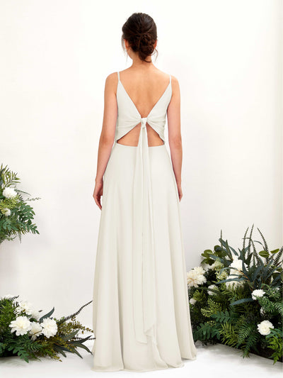 Carlyna Elsa A-Line Ivory Bridesmaid Dress Maxi Sleeveless V-Neck Dress Back View #color_ivory