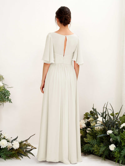 Carlyna Odette A-Line Ivory Bridesmaid Dress Maxi Short Sleeve V-Neck Dress Back View #color_ivory