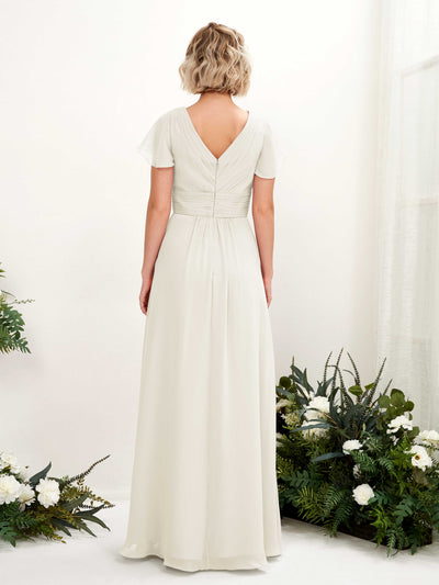 Carlyna Tolly A-Line Ivory Bridesmaid Dress Maxi Cap Sleeve V-Neck Dress Back View #color_ivory