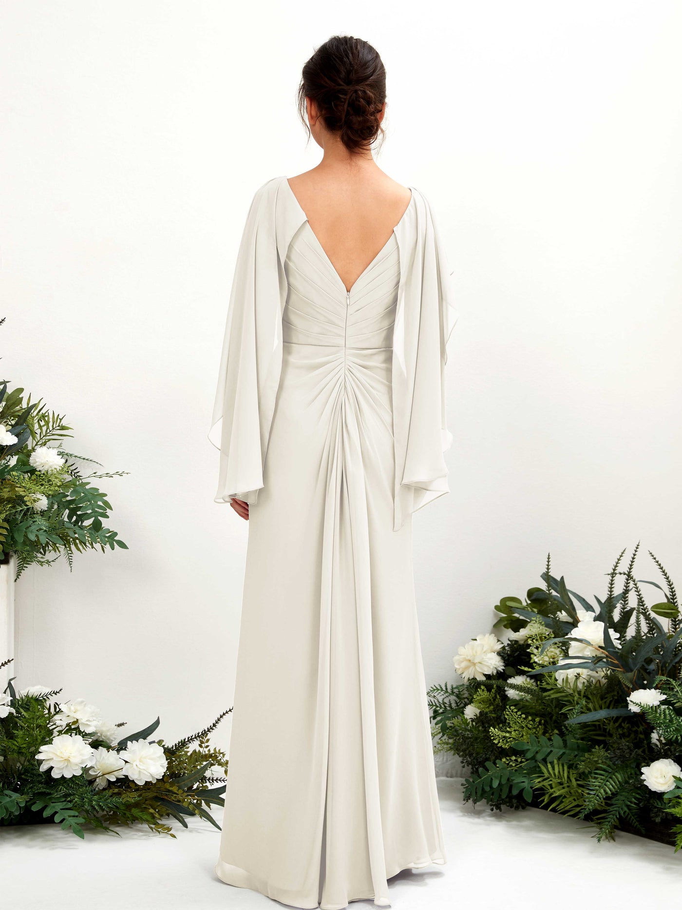 Ivory Bridesmaid Dresses Bridesmaid Dress A-line Chiffon Straps Full Length Long Sleeves Wedding Party Dress (80220126)#color_ivory