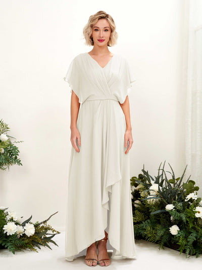 Carlyna Soleil A-Line Ivory Bridesmaid Dress Maxi Short Sleeve V-Neck Dress Front View #color_ivory