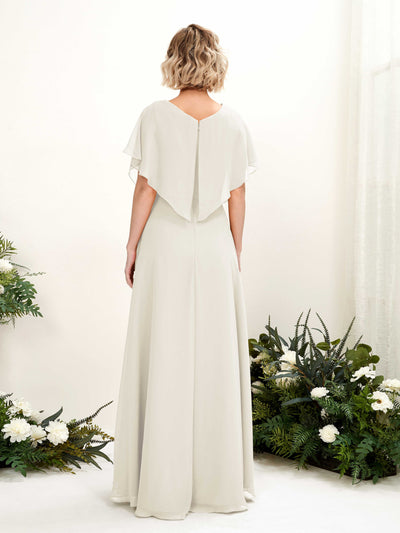 Carlyna Soleil A-Line Ivory Bridesmaid Dress Maxi Short Sleeve V-Neck Dress Back View #color_ivory