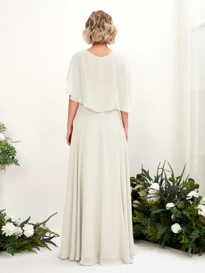 Carlyna Winnie A-Line Ivory Bridesmaid Dress Maxi Short Sleeve V-Neck Dress Back View #color_ivory