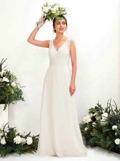 Carlyna Karen A-Line Ivory Bridesmaid Dress Maxi Sleeveless V-Neck Dress Front View #color_ivory