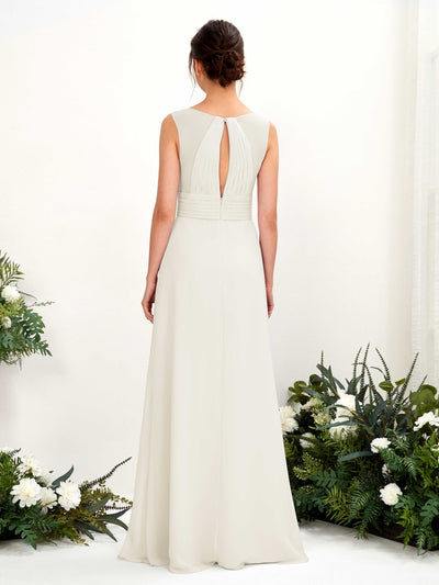Carlyna Karen A-Line Ivory Bridesmaid Dress Maxi Sleeveless V-Neck Dress Back View #color_ivory