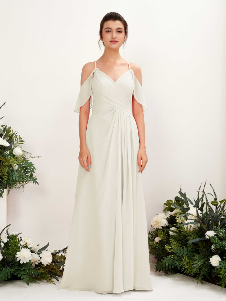 Ball Gown Off Shoulder Spaghetti-straps Chiffon Bridesmaid Dress - Ivory (81221726)