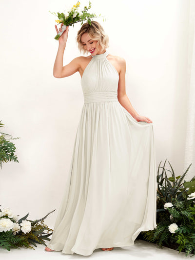 Carlyna Hilda A-Line Ivory Bridesmaid Dress Maxi Sleeveless Round Neck Dress Front View #color_ivory