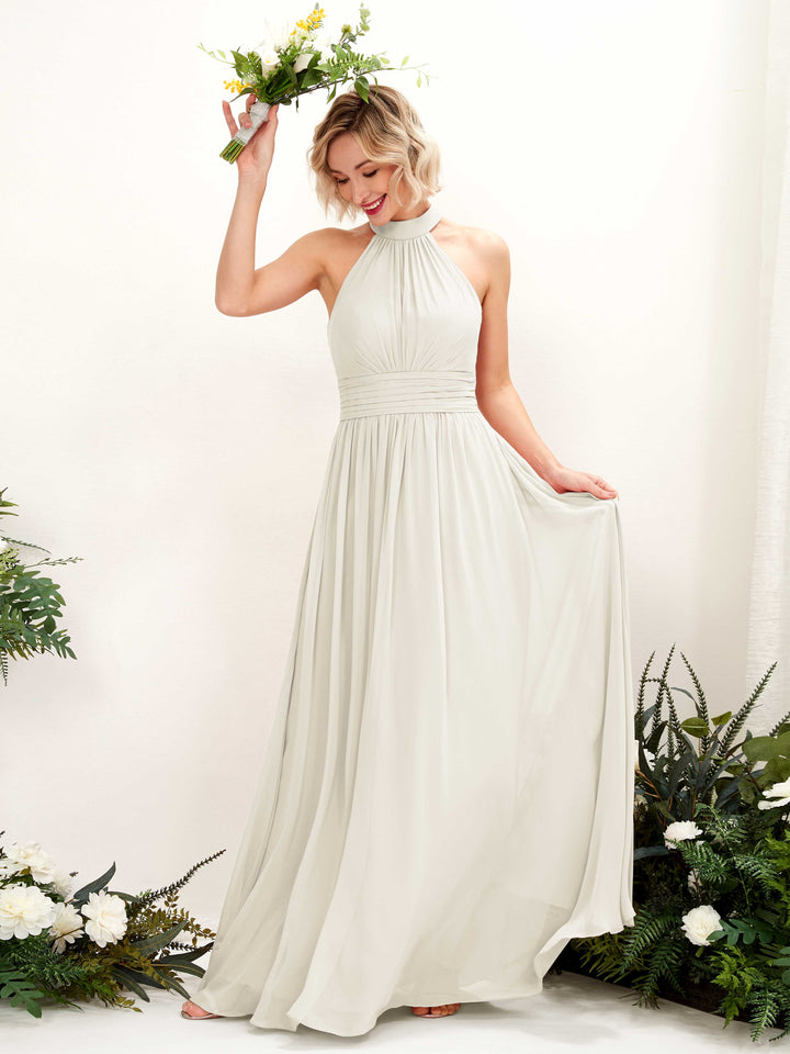 Ivory Bridesmaid Dresses Bridesmaid Dress A-line Chiffon Halter Full Length Sleeveless Wedding Party Dress (81225326)