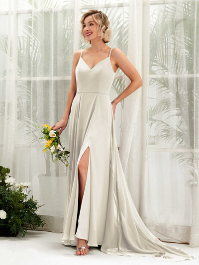 Carlyna Mana A-Line Ivory Bridesmaid Dress Maxi Sleeveless V-Neck Dress Front View #color_ivory