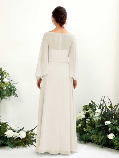 Carlyna Elie A-Line Ivory Bridesmaid Dress Maxi Long Sleeve Boat Neck Back View #color_ivory