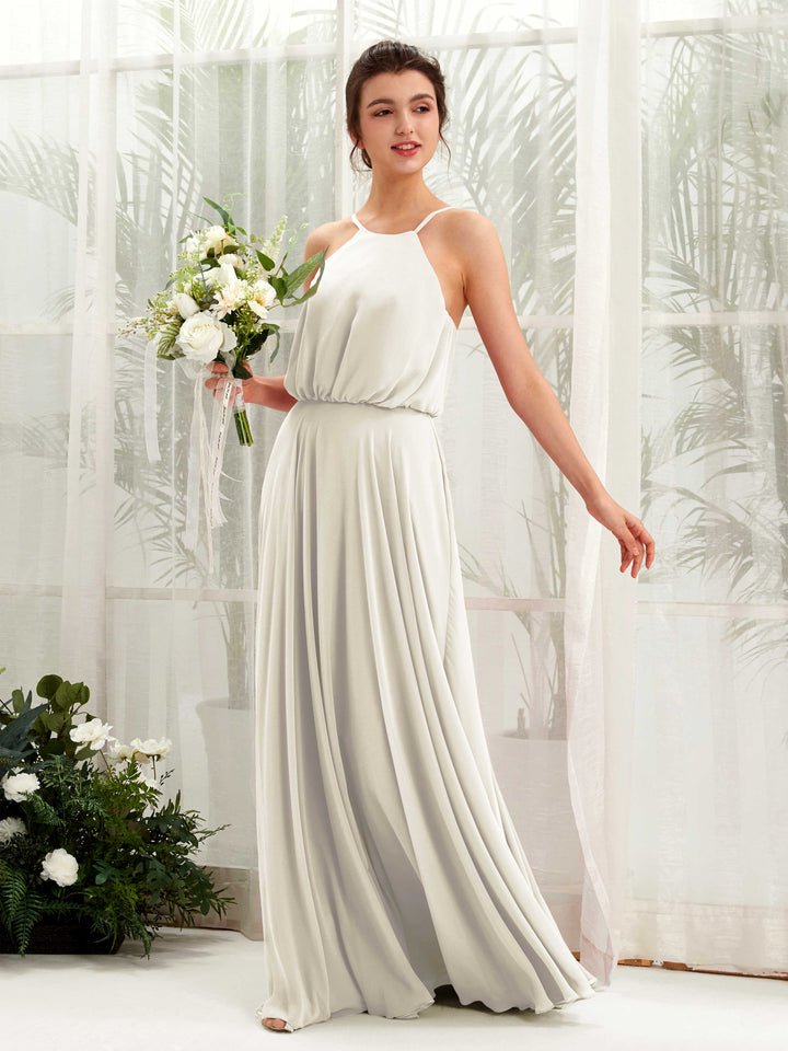 Ivory Bridesmaid Dresses Bridesmaid Dress Ball Gown Chiffon Halter Full Length Sleeveless Wedding Party Dress (81223426)