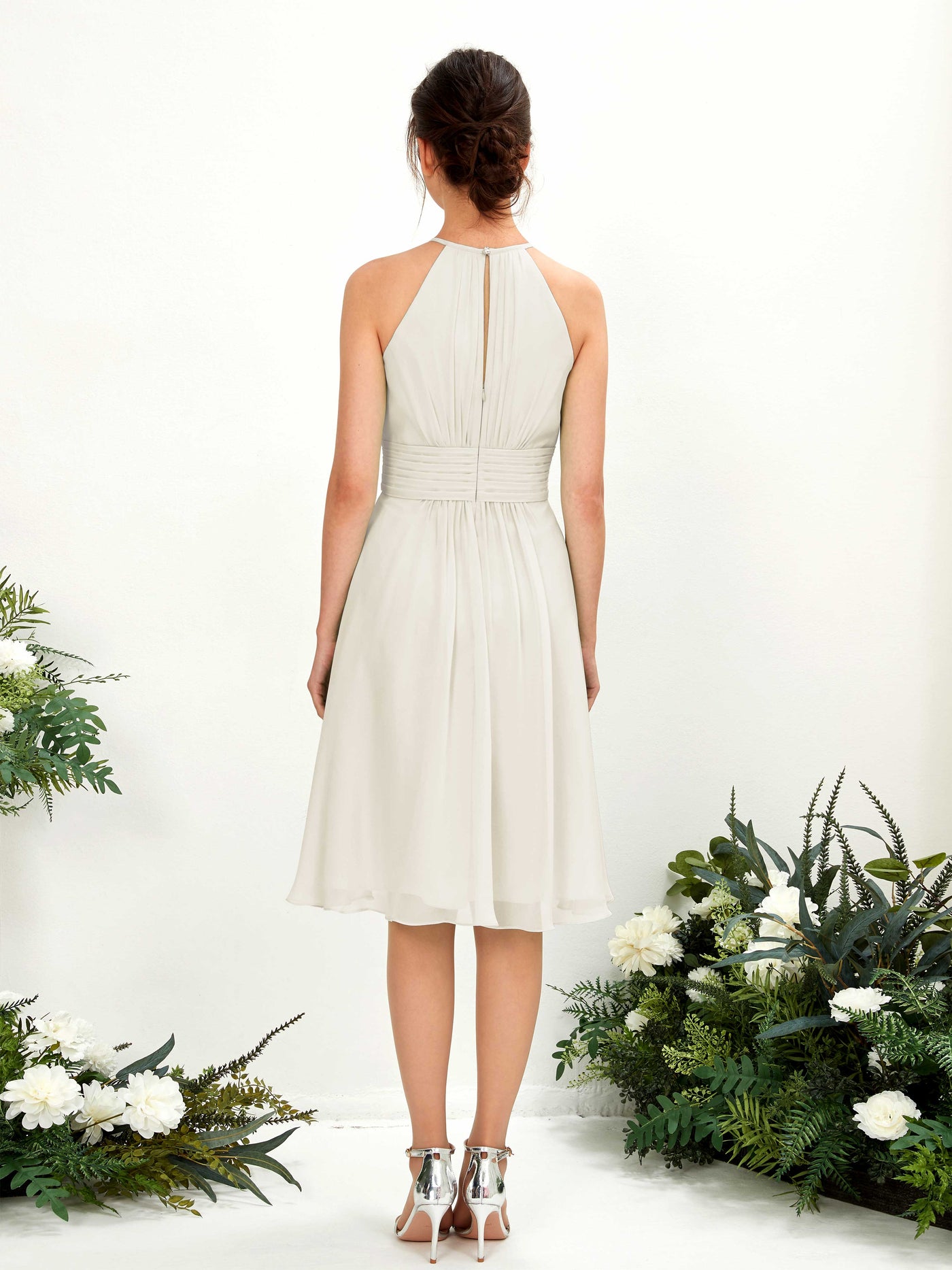 Ivory Bridesmaid Dresses Bridesmaid Dress A-line Chiffon Halter Knee Length Sleeveless Wedding Party Dress (81220126)#color_ivory