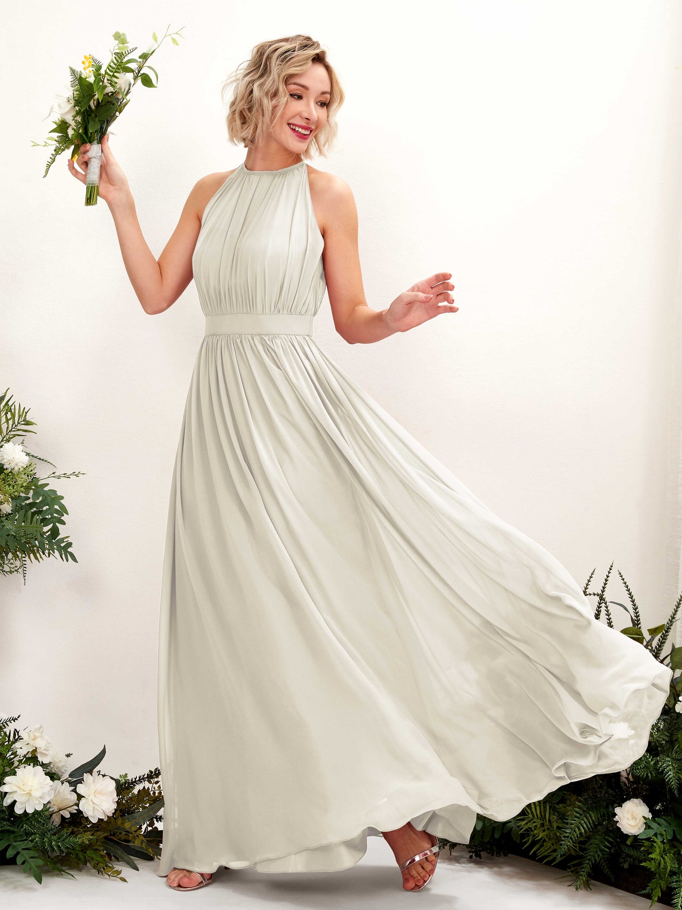 Ivory Bridesmaid Dresses Bridesmaid Dress A-line Chiffon Halter Full Length Sleeveless Wedding Party Dress (81223126)#color_ivory