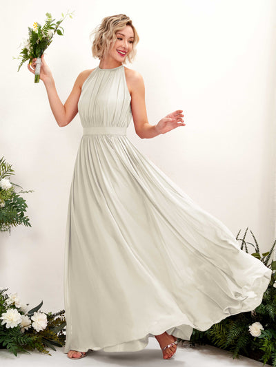 Carlyna Eden A-Line Ivory Bridesmaid Dress Maxi Sleeveless Round Neck Dress Front View #color_ivory