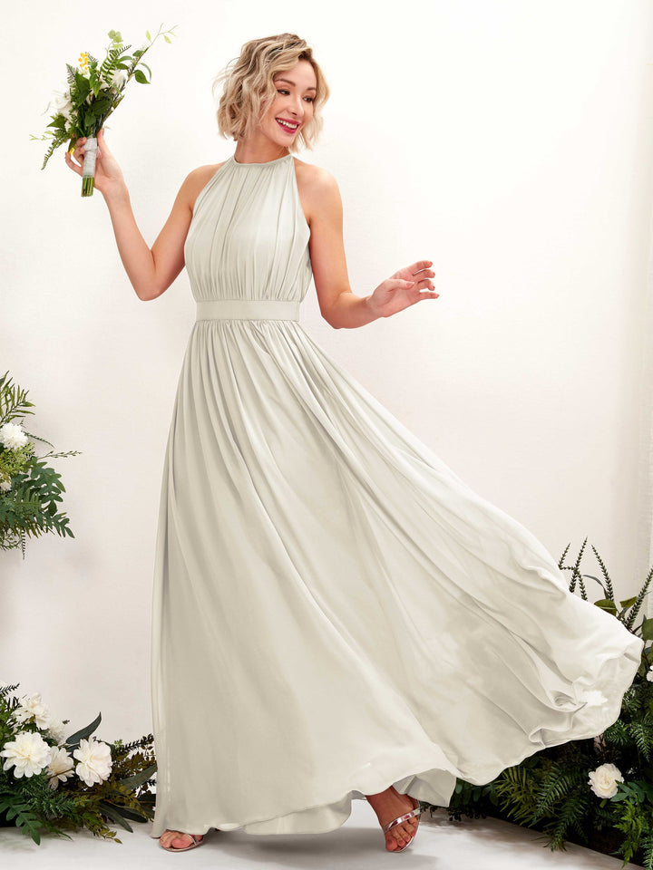 Ivory Bridesmaid Dresses Bridesmaid Dress A-line Chiffon Halter Full Length Sleeveless Wedding Party Dress (81223126)