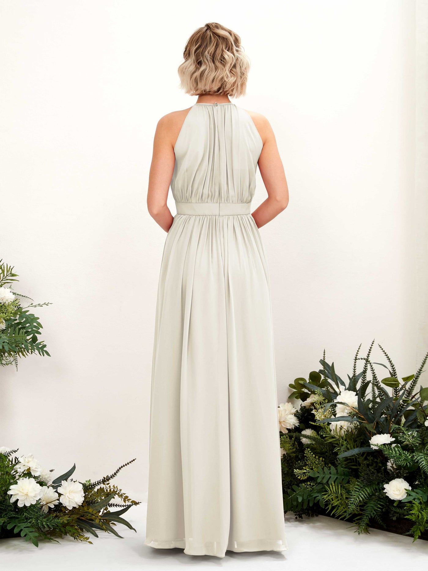 Ivory Bridesmaid Dresses Bridesmaid Dress A-line Chiffon Halter Full Length Sleeveless Wedding Party Dress (81223126)#color_ivory