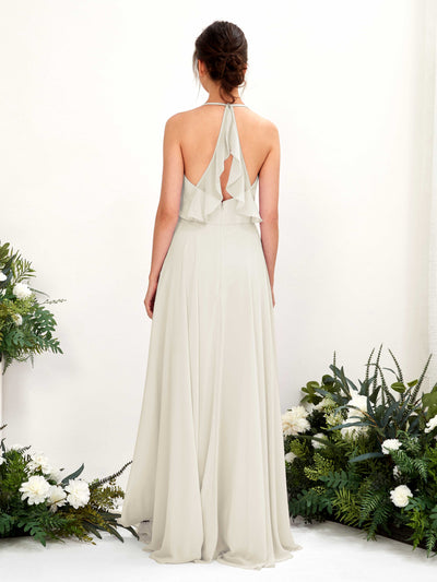 Carlyna Launo A-Line Ivory Bridesmaid Dress Maxi Sleeveless V-Neck Dress Back View #color_ivory