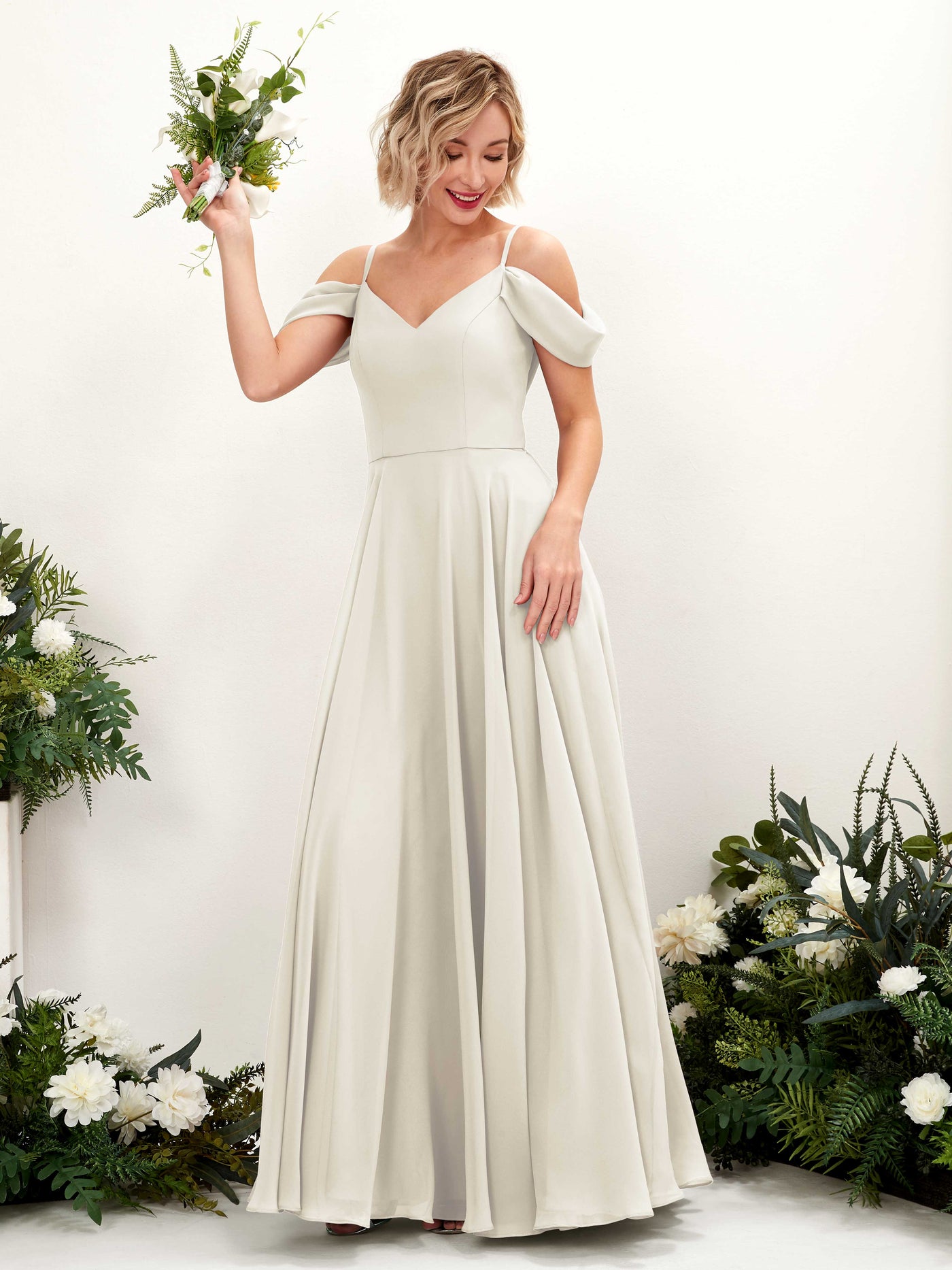 Ivory Bridesmaid Dresses Bridesmaid Dress A-line Chiffon Off Shoulder Full Length Sleeveless Wedding Party Dress (81224926)#color_ivory