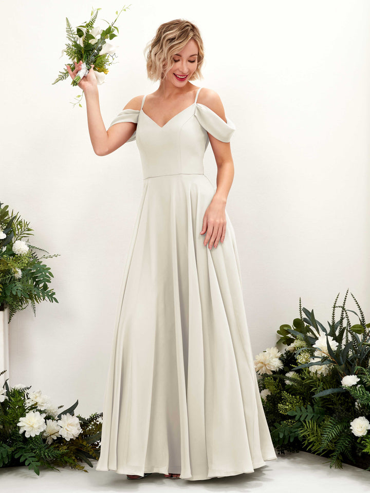Ivory Bridesmaid Dresses Bridesmaid Dress A-line Chiffon Off Shoulder Full Length Sleeveless Wedding Party Dress (81224926)
