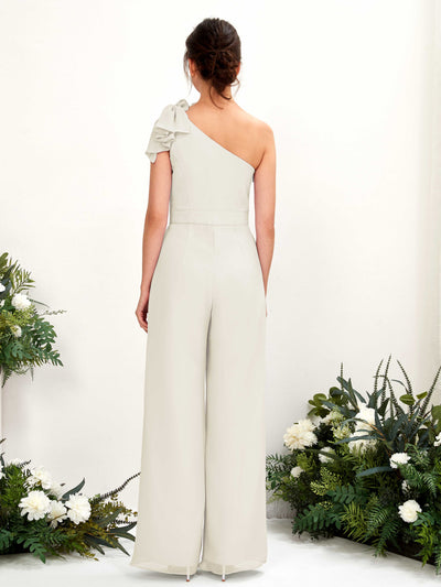 Carlyna Jasmine Jumpsuit Ivory Bridesmaid Dress Maxi Sleeveless One Shoulder Dress Back View #color_ivory