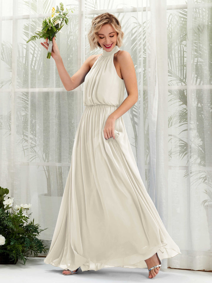 Ivory Bridesmaid Dresses Bridesmaid Dress A-line Chiffon Halter Full Length Sleeveless Wedding Party Dress (81222926)