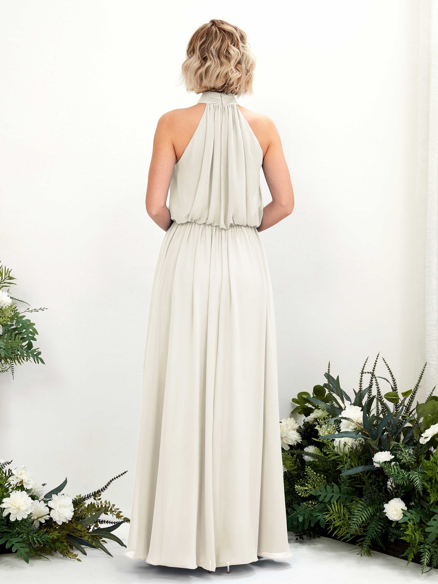 Ivory Bridesmaid Dresses Bridesmaid Dress A-line Chiffon Halter Full Length Sleeveless Wedding Party Dress (81222926)#color_ivory