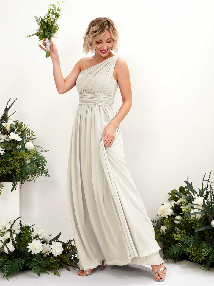 Ivory Bridesmaid Dresses Bridesmaid Dress Ball Gown Chiffon One Shoulder Full Length Sleeveless Wedding Party Dress (81225026)