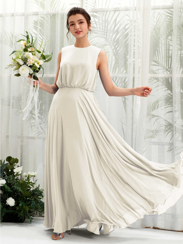 Ivory Bridesmaid Dresses Bridesmaid Dress A-line Chiffon Round Full Length Sleeveless Wedding Party Dress (81222826)