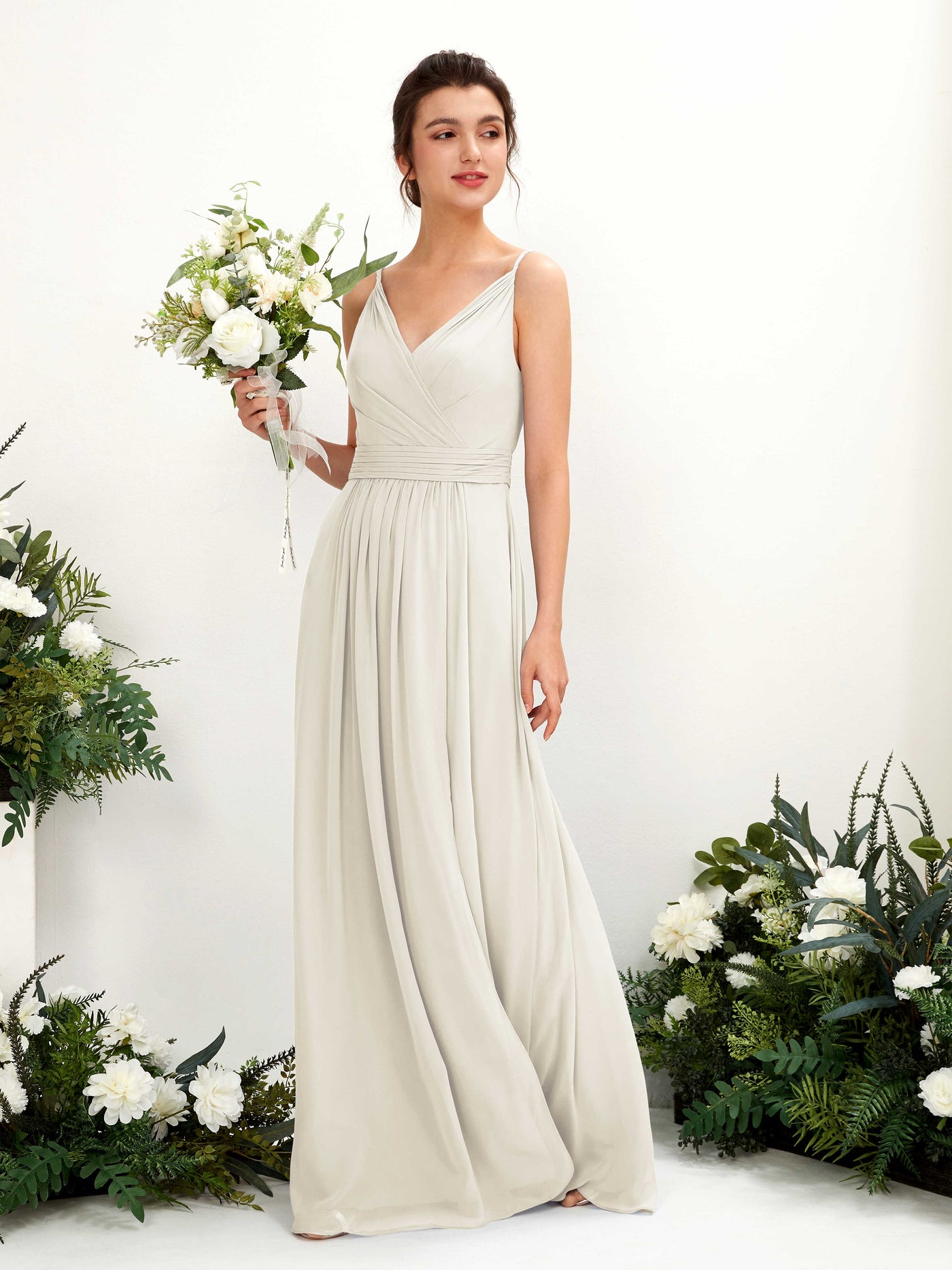 Ivory Bridesmaid Dresses Bridesmaid Dress A-line Chiffon Spaghetti-straps Full Length Sleeveless Wedding Party Dress (81223926)#color_ivory