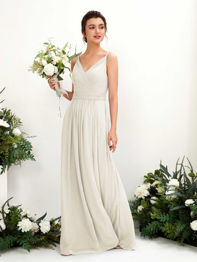Carlyna Dira A-Line Ivory Bridesmaid Dress Maxi Sleeveless V-Neck Dress Front View #color_ivory