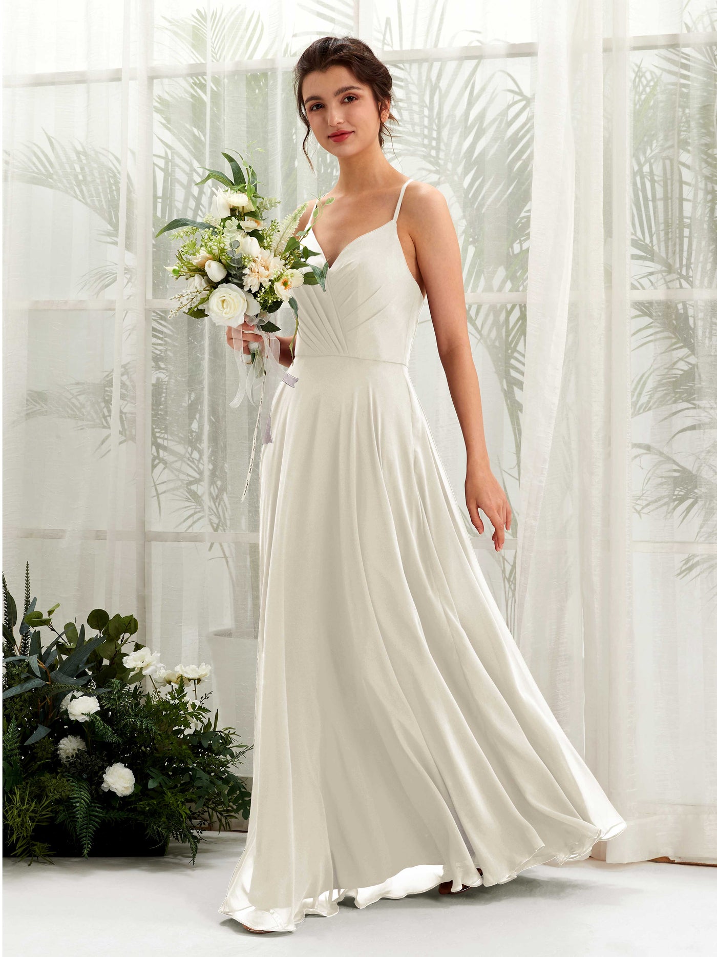 Ivory Bridesmaid Dresses Bridesmaid Dress Chiffon Spaghetti-straps Full Length Sleeveless Wedding Party Dress (81224226)#color_ivory