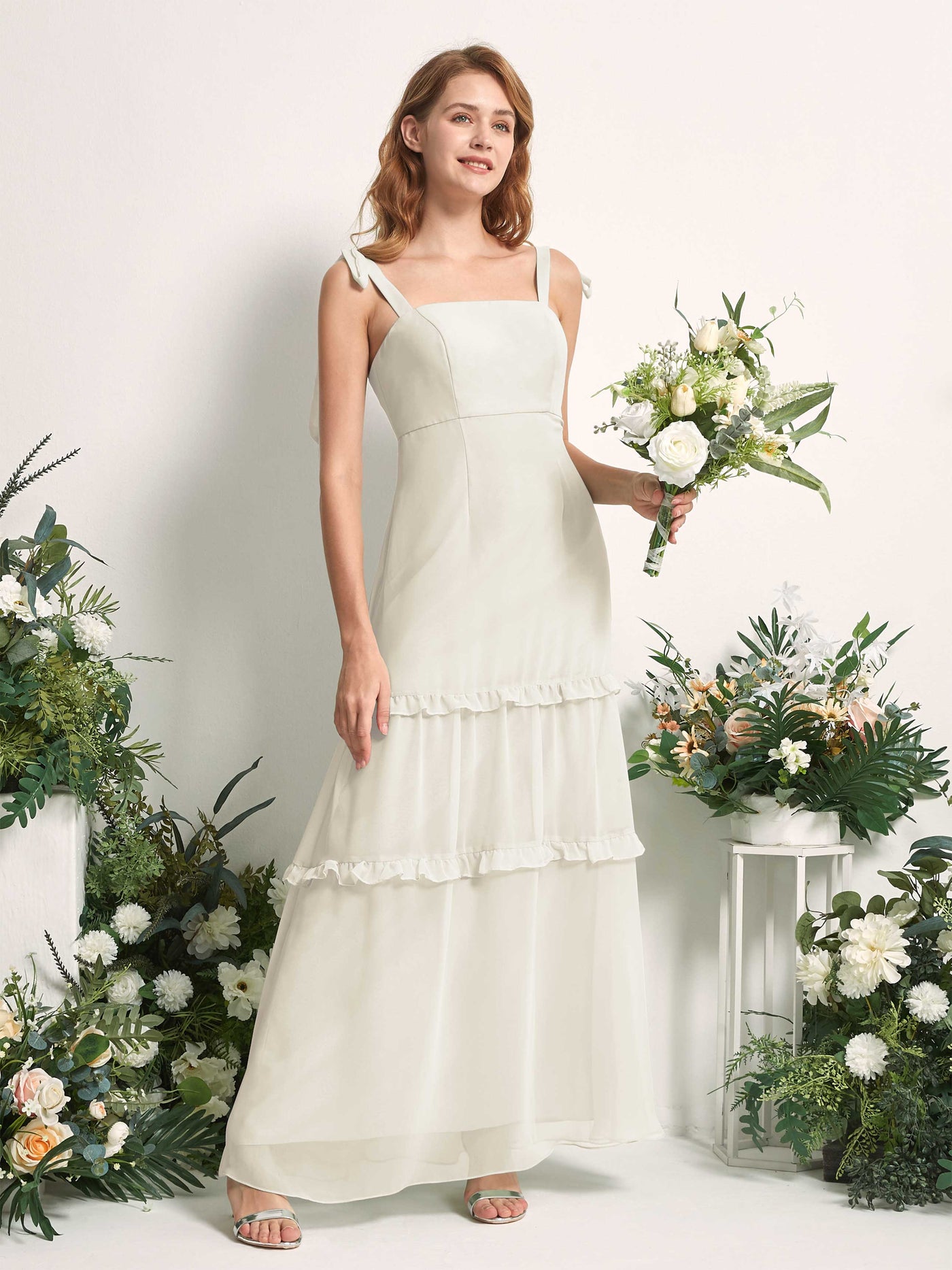 Bridesmaid Dress Chiffon Straps Full Length Sleeveless Wedding Party Dress - Ivory (81227526)#color_ivory