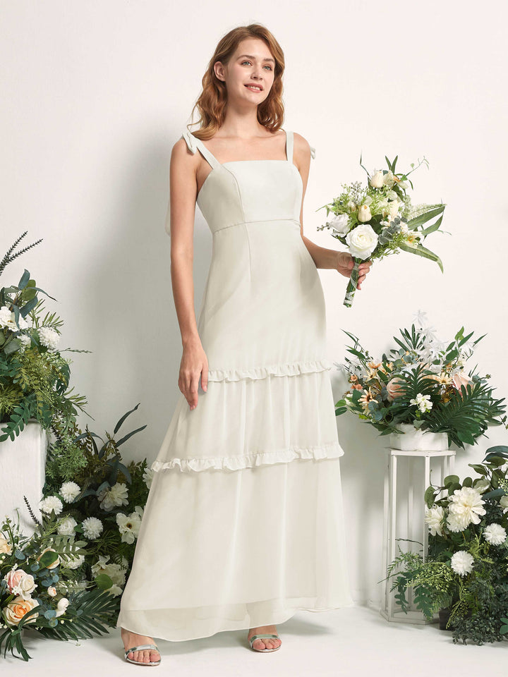 Bridesmaid Dress Chiffon Straps Full Length Sleeveless Wedding Party Dress - Ivory (81227526)