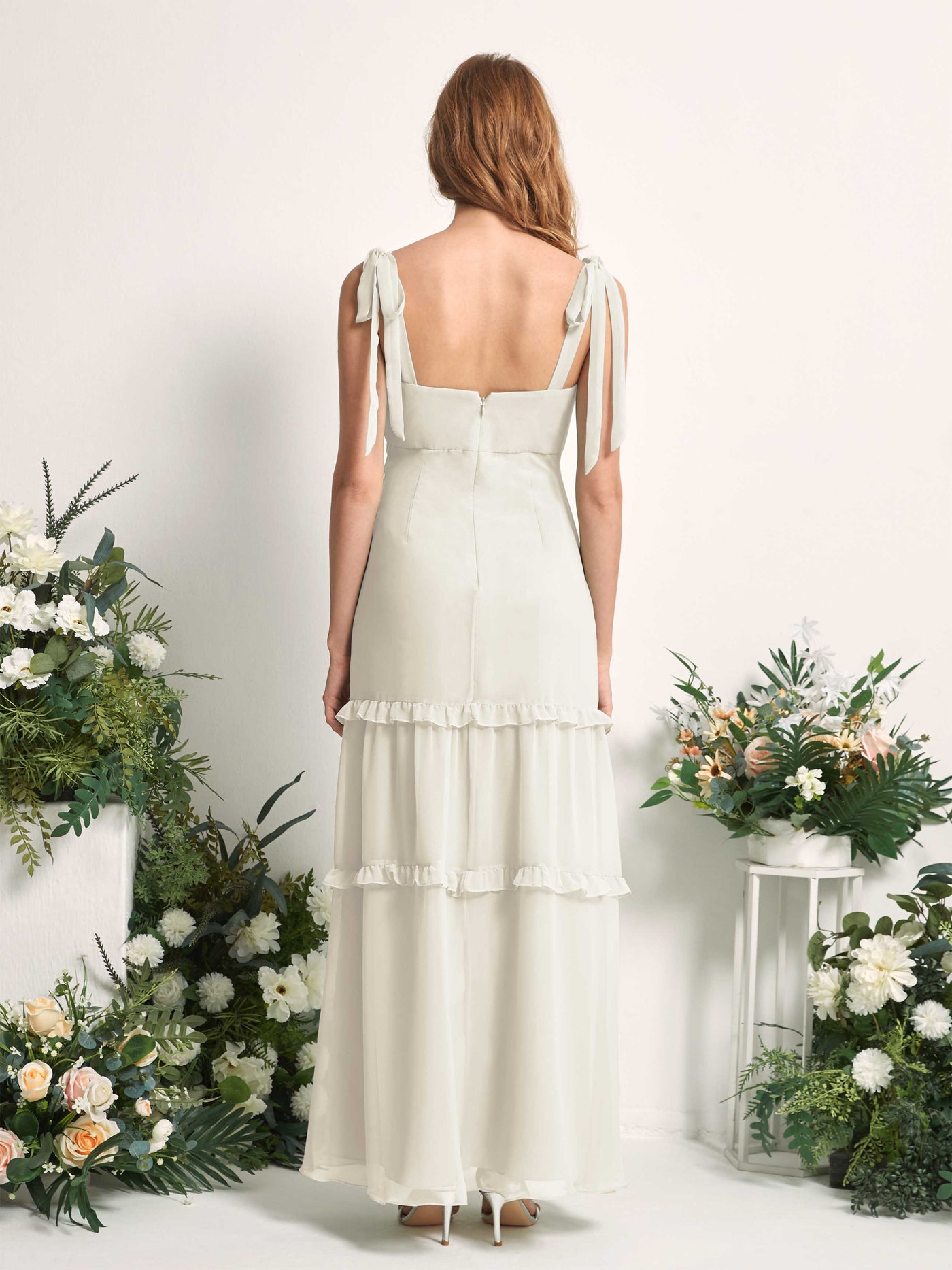 Bridesmaid Dress Chiffon Straps Full Length Sleeveless Wedding Party Dress - Ivory (81227526)#color_ivory