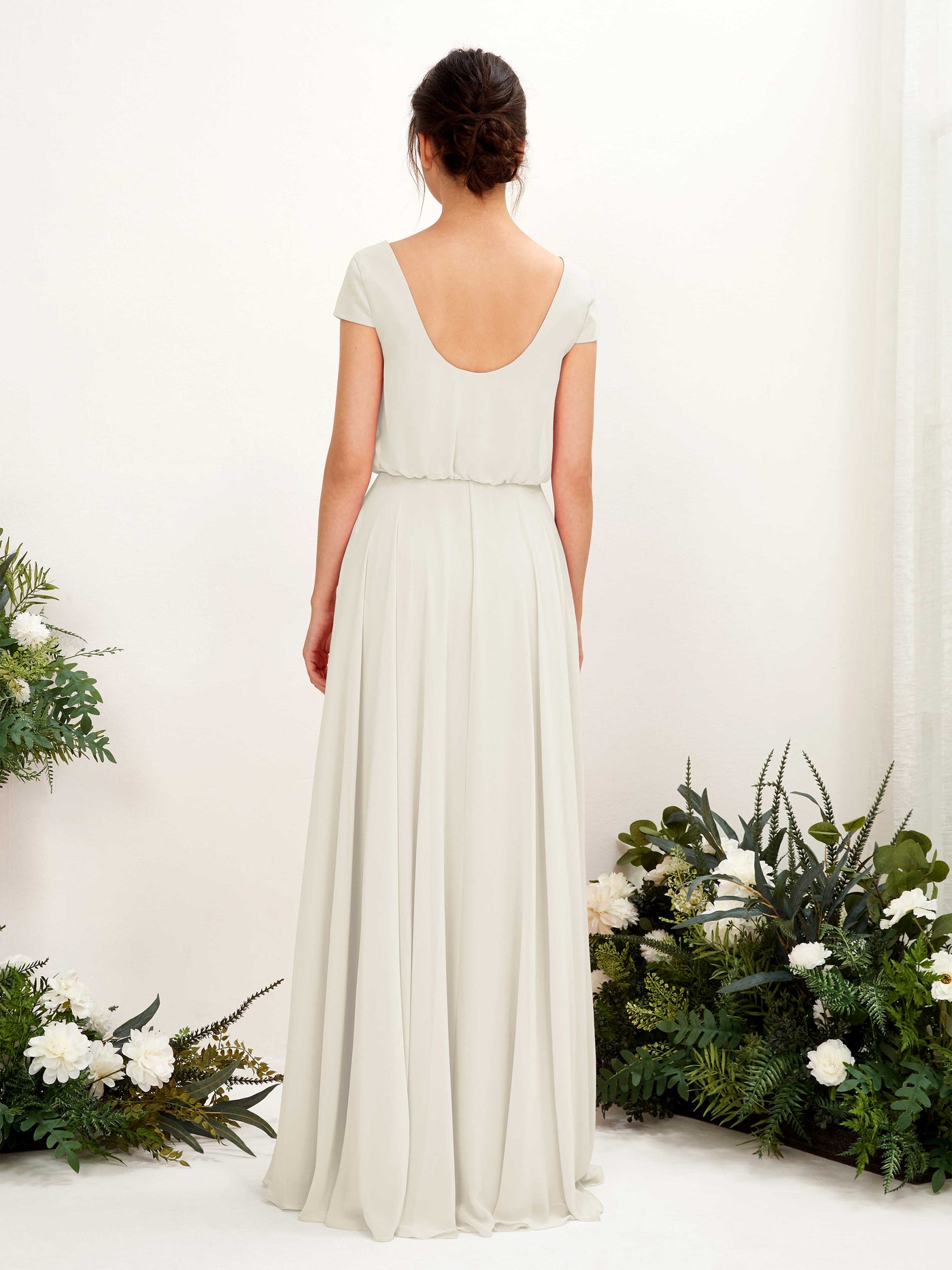 Ivory Bridesmaid Dresses Bridesmaid Dress A-line Chiffon V-neck Full Length Short Sleeves Wedding Party Dress (81221826)#color_ivory