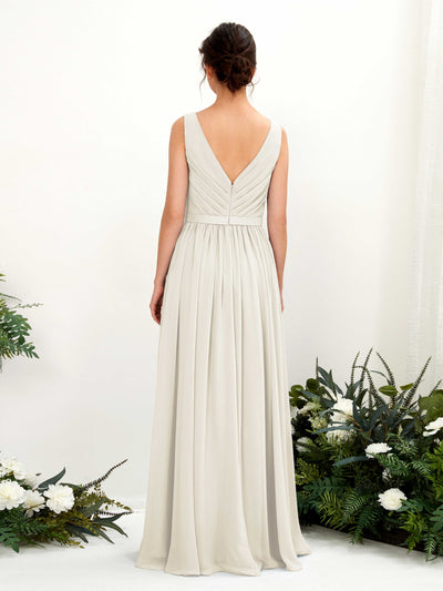 Carlyna Barbara A-Line Ivory Bridesmaid Dress Maxi Sleeveless V-Neck Dress Back View #color_ivory