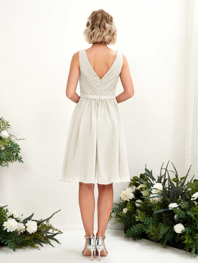 Carlyna Natasha A-Line Ivory Bridesmaid Dress Knee-Length Sleeveless V-Neck Dress Back View #color_ivory