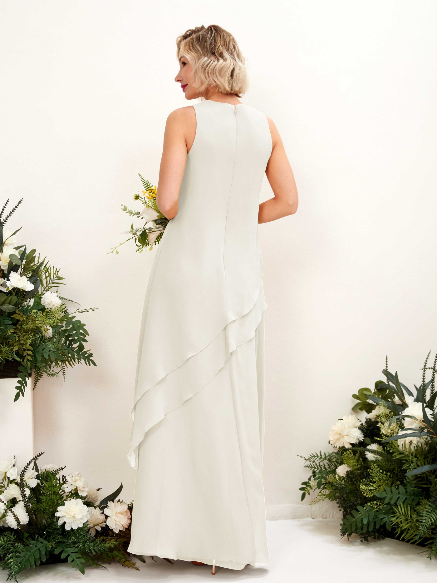 Ivory Bridesmaid Dresses Bridesmaid Dress Maternity Chiffon Round Full Length Sleeveless Wedding Party Dress (81222326)#color_ivory