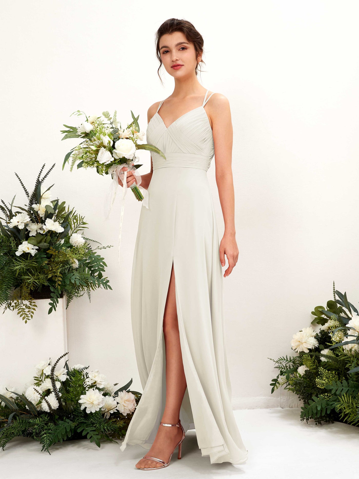 Ivory Bridesmaid Dresses Bridesmaid Dress A-line Chiffon Spaghetti-straps Full Length Sleeveless Wedding Party Dress (81225426)#color_ivory