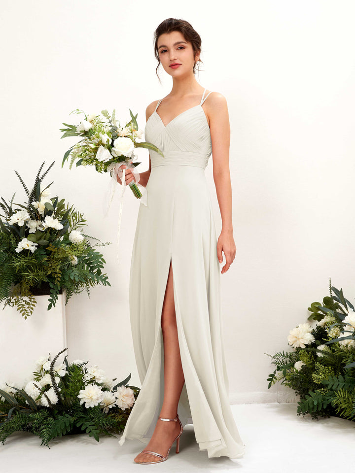 Ivory Bridesmaid Dresses Bridesmaid Dress A-line Chiffon Spaghetti-straps Full Length Sleeveless Wedding Party Dress (81225426)