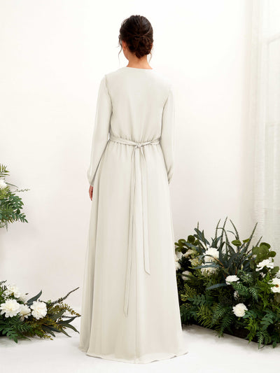 Carlyna Elsie A-Line Ivory Bridesmaid Dress Maxi Long Sleeve V-Neck Back View #color_ivory