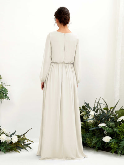 Carlyna Ginny A-Line Ivory Bridesmaid Dress Maxi Long Sleeve V-Neck Back View #color_ivory